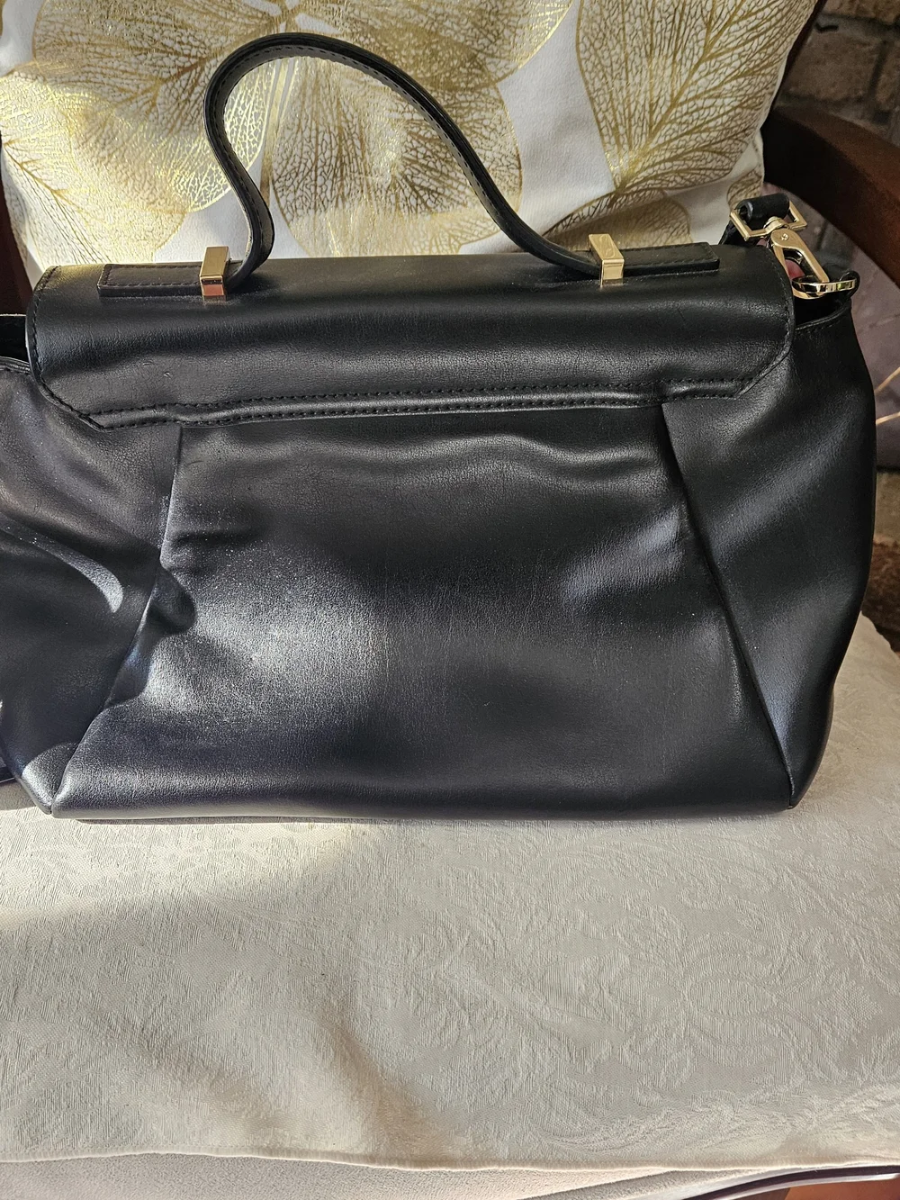 kate spade Black Leather Top-Handle Satchel with Gold Accent